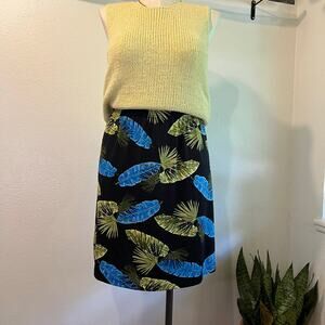 Pineapple Moon 90s Blue & Green Palm Leaf Print Elastic Summer Skirt Size XL